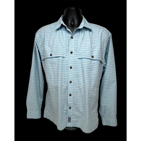 Patagonia Island Hopper II Vented Shirt Blue White Gingham Mens Size Small - Picture 1 of 12